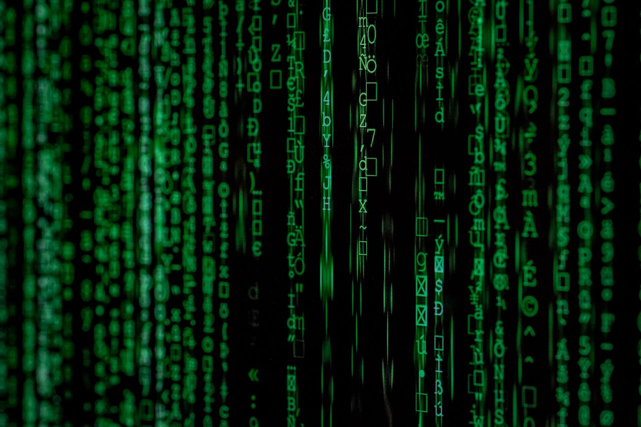 services-img Abstract green matrix code background with binary style.